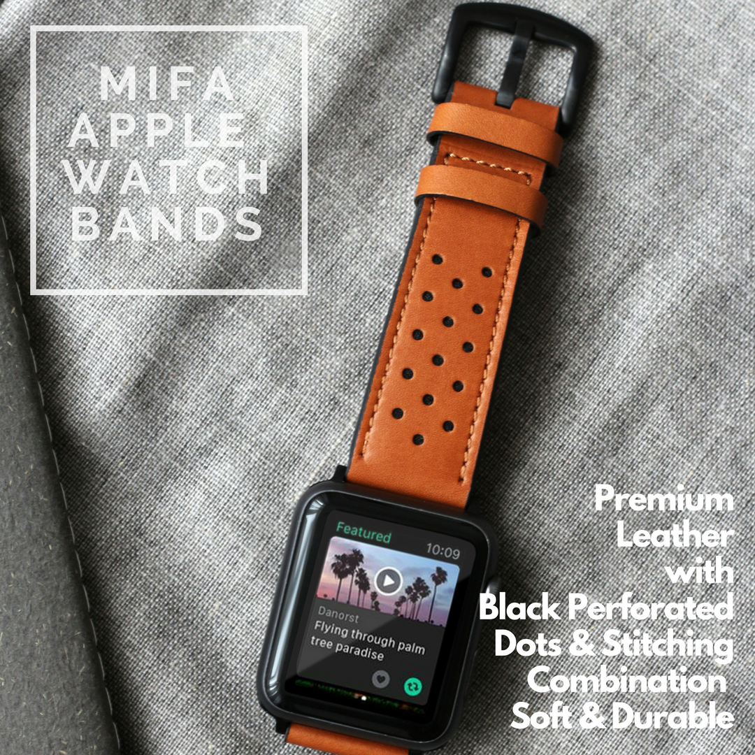Rustico AC0080-0001-44-BLK Leather Apple Watch Band in Dark Brown