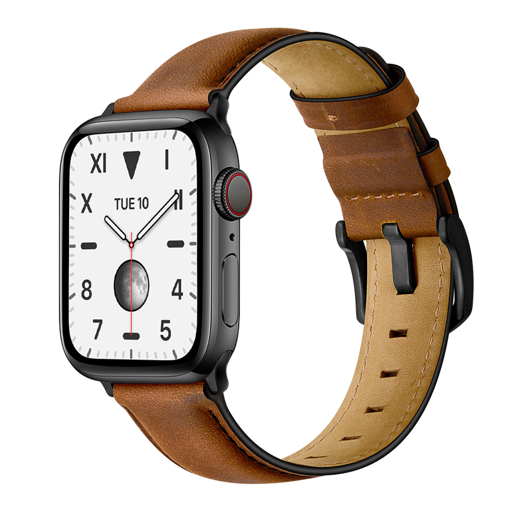 [New] Modern Classic Full Leather Band for Apple Watch Ultra 49mm Series 9 8 7 6 SE 5 4 3 2 1 45mm 44mm 42mm - Brown
